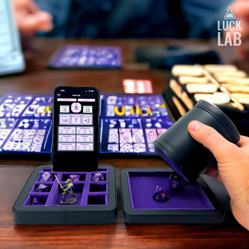 Luck Lab Compact Magnetic Dice Case with Dice Tray and Phone Stand - Dice and Miniature Staging and Storage for RPG,D&D Tabletop Gaming (Purple) - Image 5